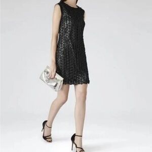Womens Reiss Bibi Black and Silver Fabric Appliqué Mini Dress
